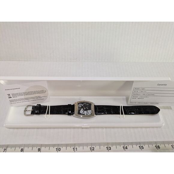 Women Watch Leather Black Dogs Quartz Watch Rectangle‎ Water Resist Genuine NWT - Picture 1 of 10